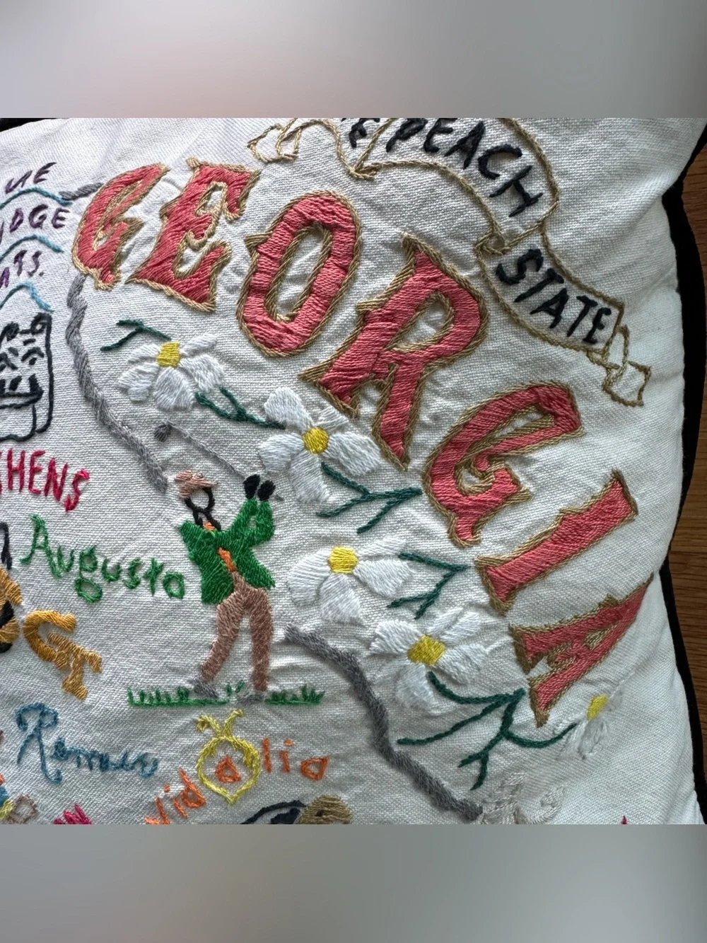 Catstudio Georgia Hand Embroidered Pillow State Travel Souvenir Atlanta GA